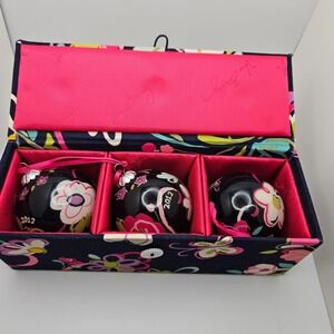 Vera Bradley 2012 Christmas Ornaments Set of 3 in Floral Fabric Storage Box